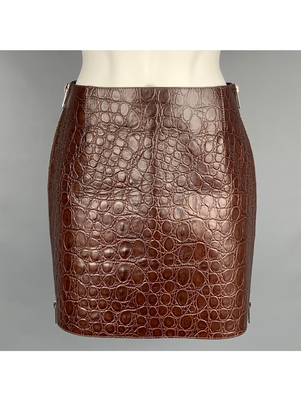 GIVENCHY SS 2021 Size 4 Brown Crocodile Effect Vintage Leather Mini Skirt